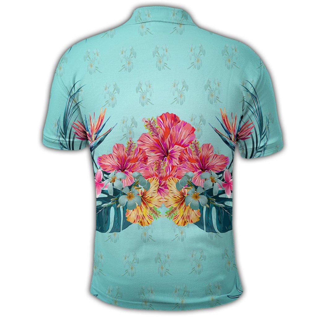 Hawaiian Tropical Strelitzia Hibiscus Plumeria Centre Polo Shirt - Polynesian Pride