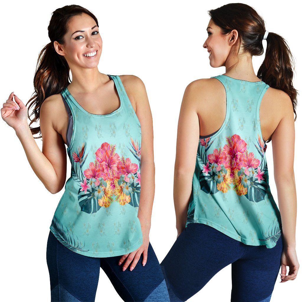 Hawaiian Tropical Strelitzia Hibiscus Plumeria Centre Racerback Tank - AH Black - Polynesian Pride