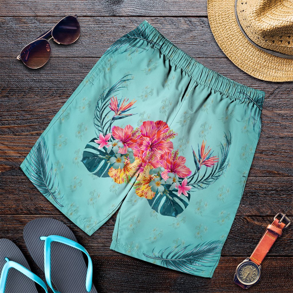Hawaiian Tropical Strelitzia Hibiscus Plumeria Centre Men's Shorts - AH Art - Polynesian Pride
