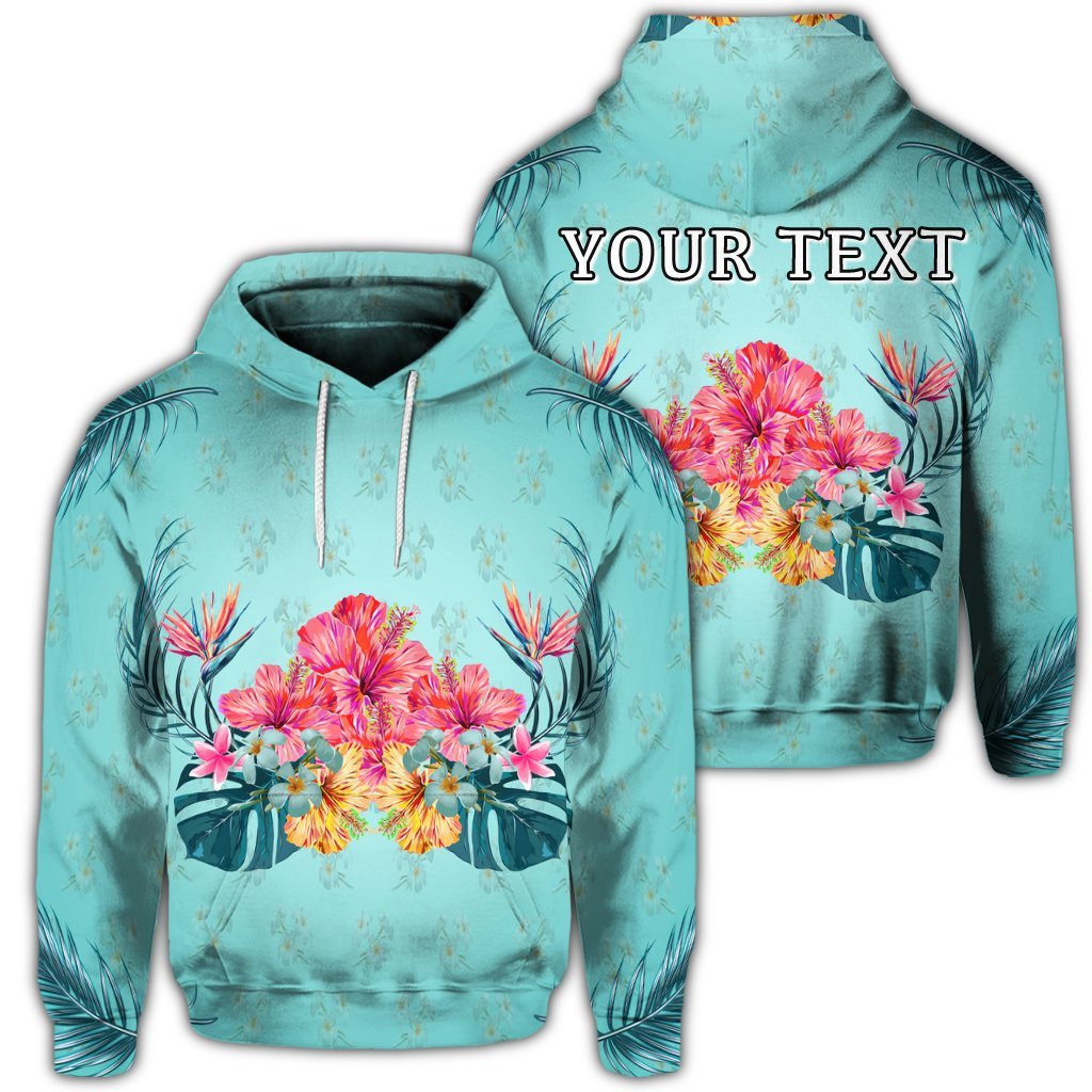 Custom Hawaiian Tropical Strelitzia Hibiscus Plumeria Centre Hoodie Unisex Art - Polynesian Pride