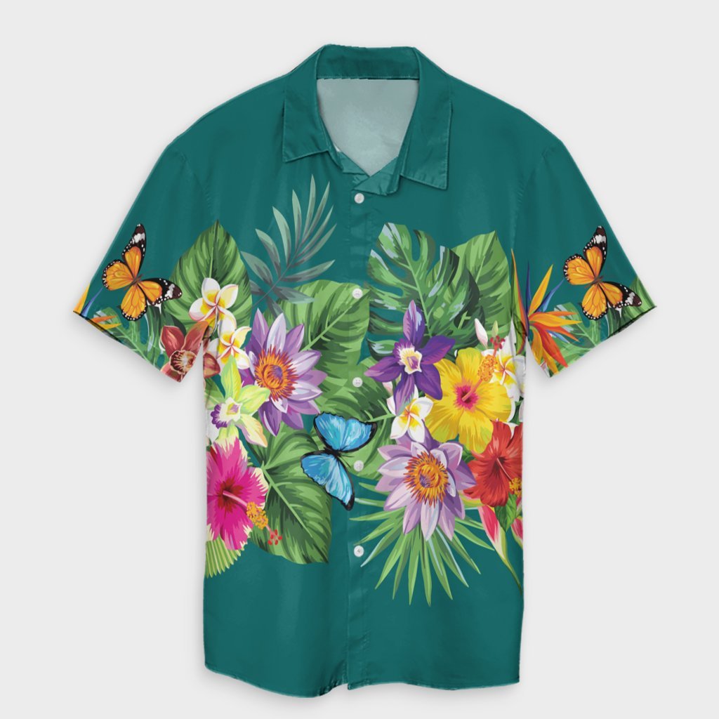 Hawaiian Tropical Strelitzia Plumeria Orchids Hibiscus Polynesian Hawaiian Shirt - AH Unisex Black - Polynesian Pride