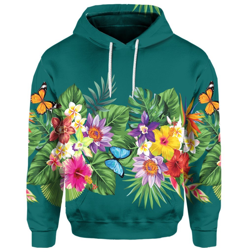 Custom Hawaiian Tropical Strelitzia Plumeria Orchids Hibiscus Polynesian Hoodie - Polynesian Pride