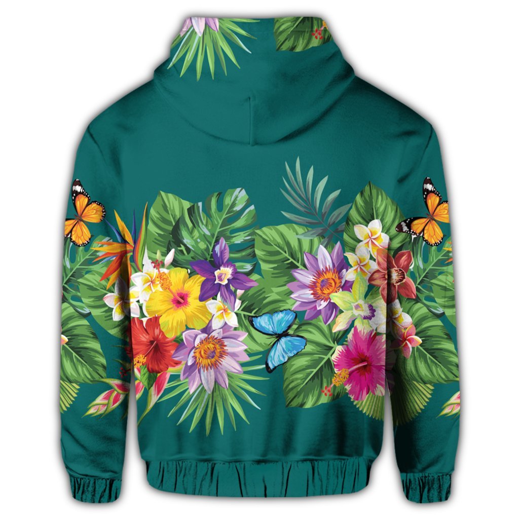 Hawaiian Tropical Strelitzia Plumeria Orchids Hibiscus Polynesian Zip Hoodie - Polynesian Pride