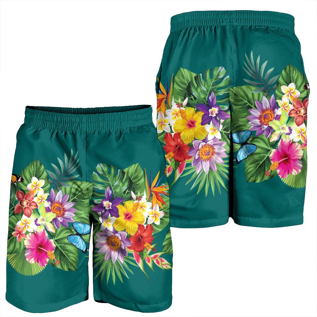 Hawaiian Tropical Strelitzia Plumeria Orchids Hibiscus Polynesian Men's Shorts - AH - Polynesian Pride