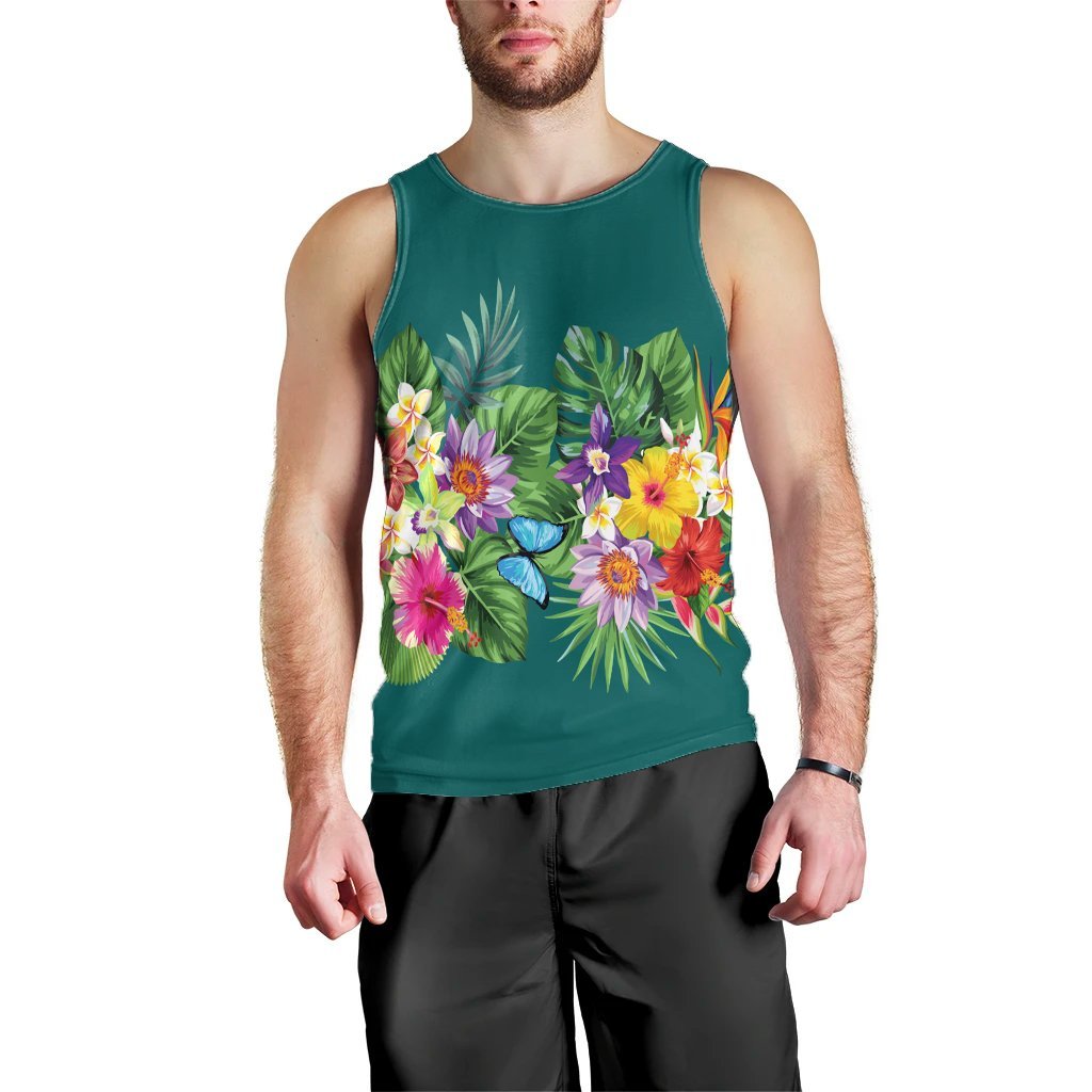 Hawaiian Tropical Strelitzia Plumeria Orchids Hibiscus Polynesian Tank Top - AH Black - Polynesian Pride
