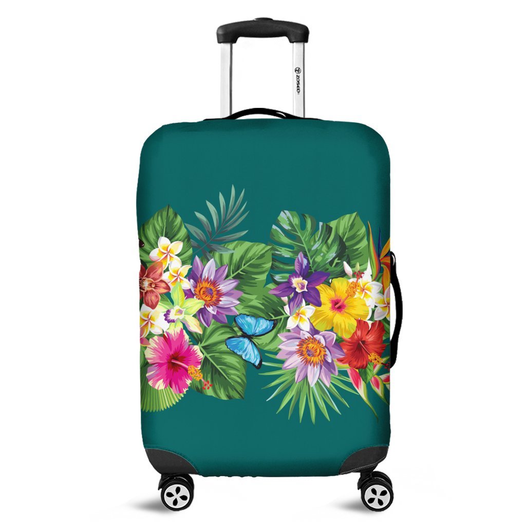 Hawaiian Tropical Strelitzia Plumeria Orchids Hibiscus Polynesian Luggage Covers - AH Black - Polynesian Pride