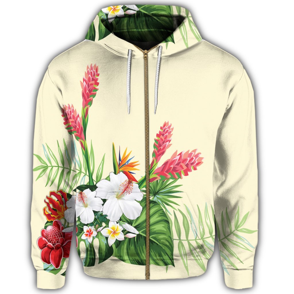 Hawaiian Tropical Wonderful Hibiscus Plumeria Strelitzia Zip Hoodie - Polynesian Pride