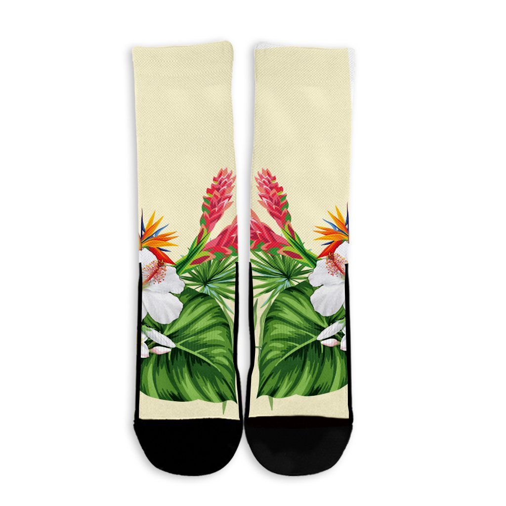 Hawaiian Tropical Wonderful Hibiscus Plumeria Strelitzia Crew Socks - AH - Polynesian Pride