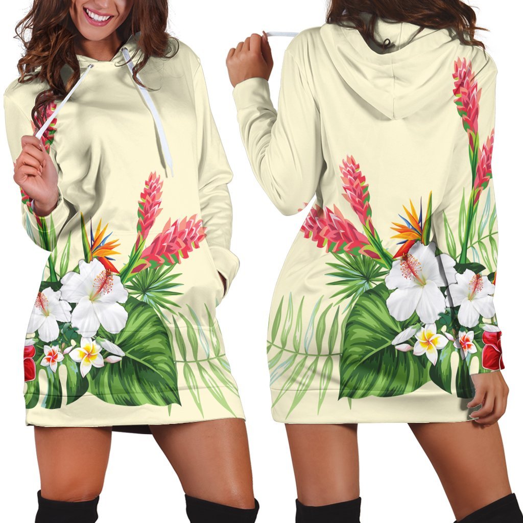 Hawaiian Tropical Wonderful Hibiscus Plumeria Strelitzia Hoodie Dress - AH Black - Polynesian Pride