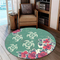 Hawaiian Turtle And Colorful Hibiscus Polynesian Round Carpet - AH - Polynesian Pride