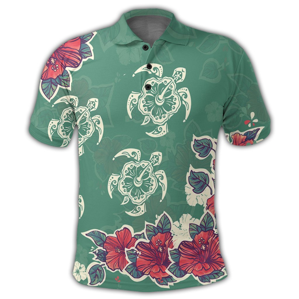 Hawaiian Turtle and Colorful Hibiscus Polynesian Polo Shirt - Polynesian Pride