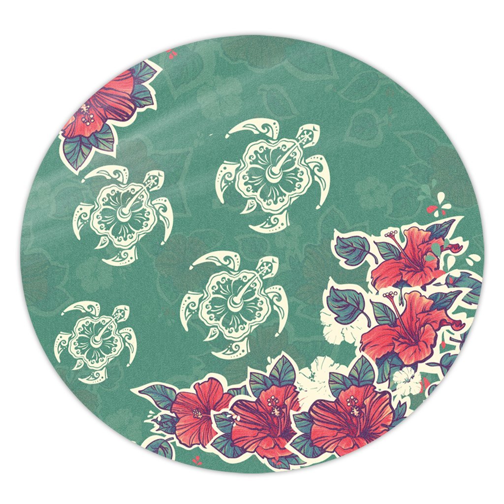 Hawaiian Turtle And Colorful Hibiscus Polynesian Round Carpet - AH Round Carpet Luxurious Plush - Polynesian Pride