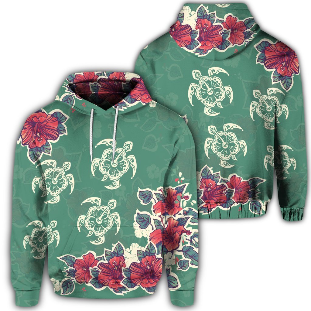Hawaiian Turtle and Colorful Hibiscus Polynesian Hoodie Unisex Art - Polynesian Pride