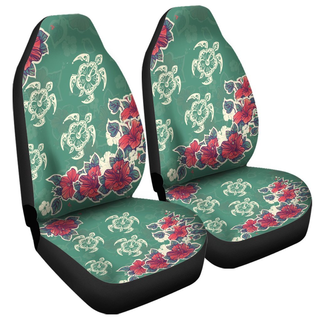 Hawaiian Turtle And Colorful Hibiscus Polynesian Car Seat Covers - AH Universal Fit Black - Polynesian Pride