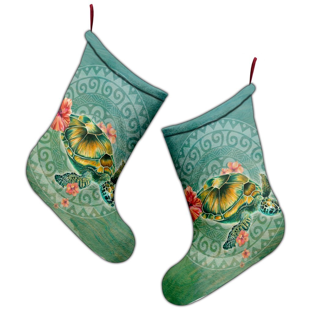 Hawaiian Turtle And Hibiscus Polynesian Christmas Stocking - AH - Polynesian Pride