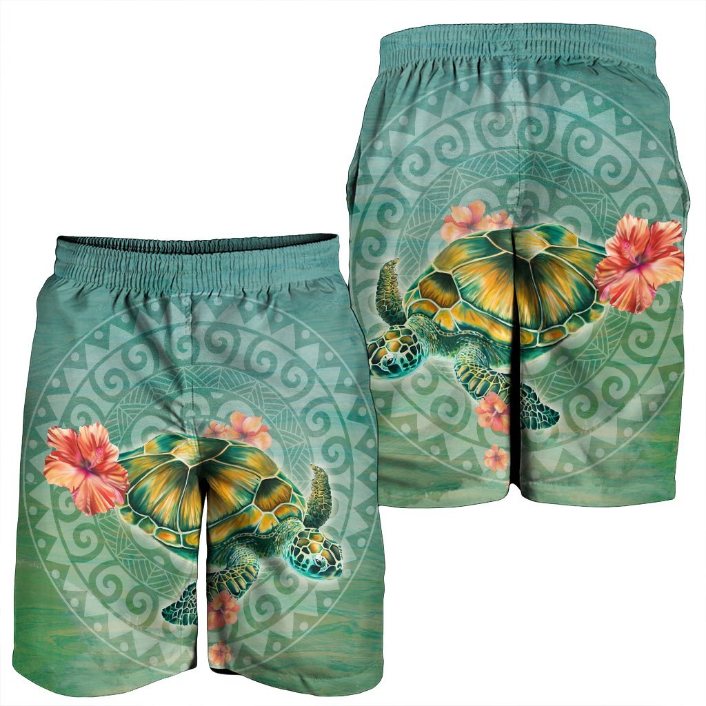 Hawaiian Turtle And Hibiscus Polynesian Men's Shorts - AH - Polynesian Pride