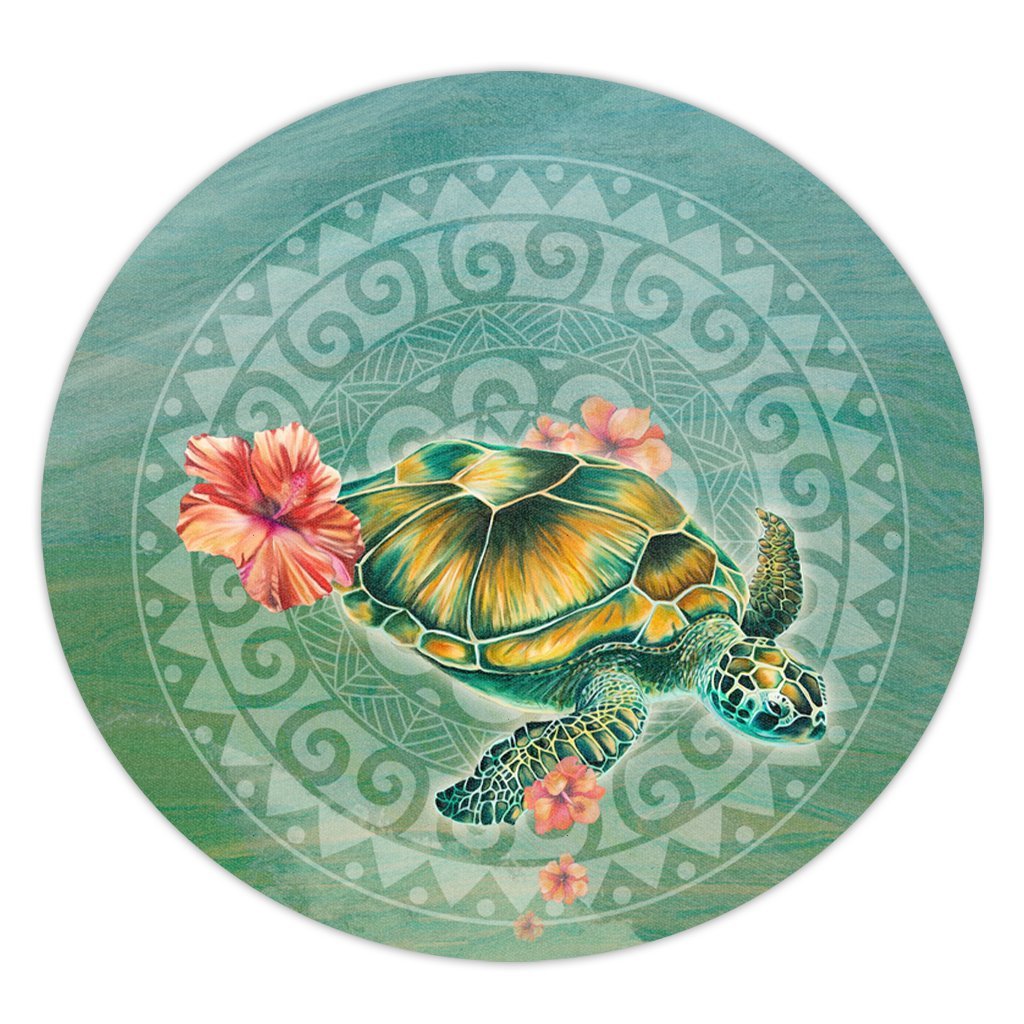 Hawaiian Turtle And Hibiscus Polynesian Round Carpet - AH Round Carpet Luxurious Plush - Polynesian Pride