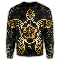 Hawaiian Turtle And Hibiscus Polynesian Sweatshirt Gold - AH - Polynesian Pride