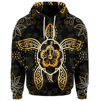Custom Hawaiian Turtle and Hibiscus Polynesian Hoodie Gold - Polynesian Pride