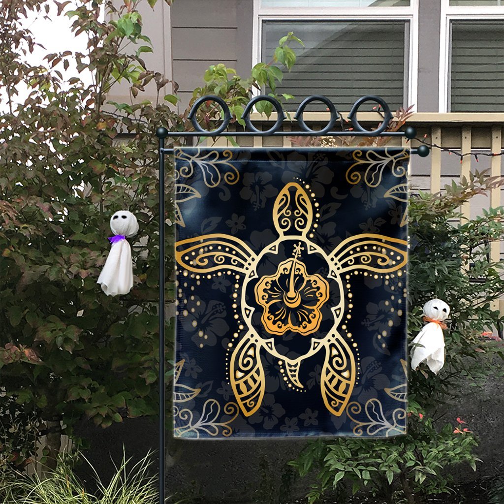 Hawaiian Turtle And Hibiscus Polynesian Flag Gold - AH - Polynesian Pride