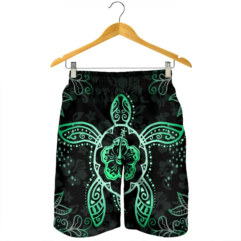 Hawaiian Turtle And Hibiscus Polynesian Men's Shorts Green - AH - Polynesian Pride