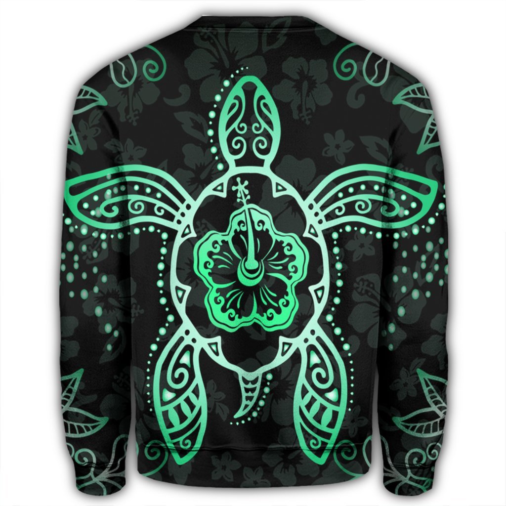 Hawaiian Turtle And Hibiscus Polynesian Sweatshirt Green - AH - Polynesian Pride