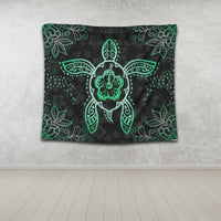 Hawaiian Turtle And Hibiscus Polynesian Tapestry Green - AH - Polynesian Pride