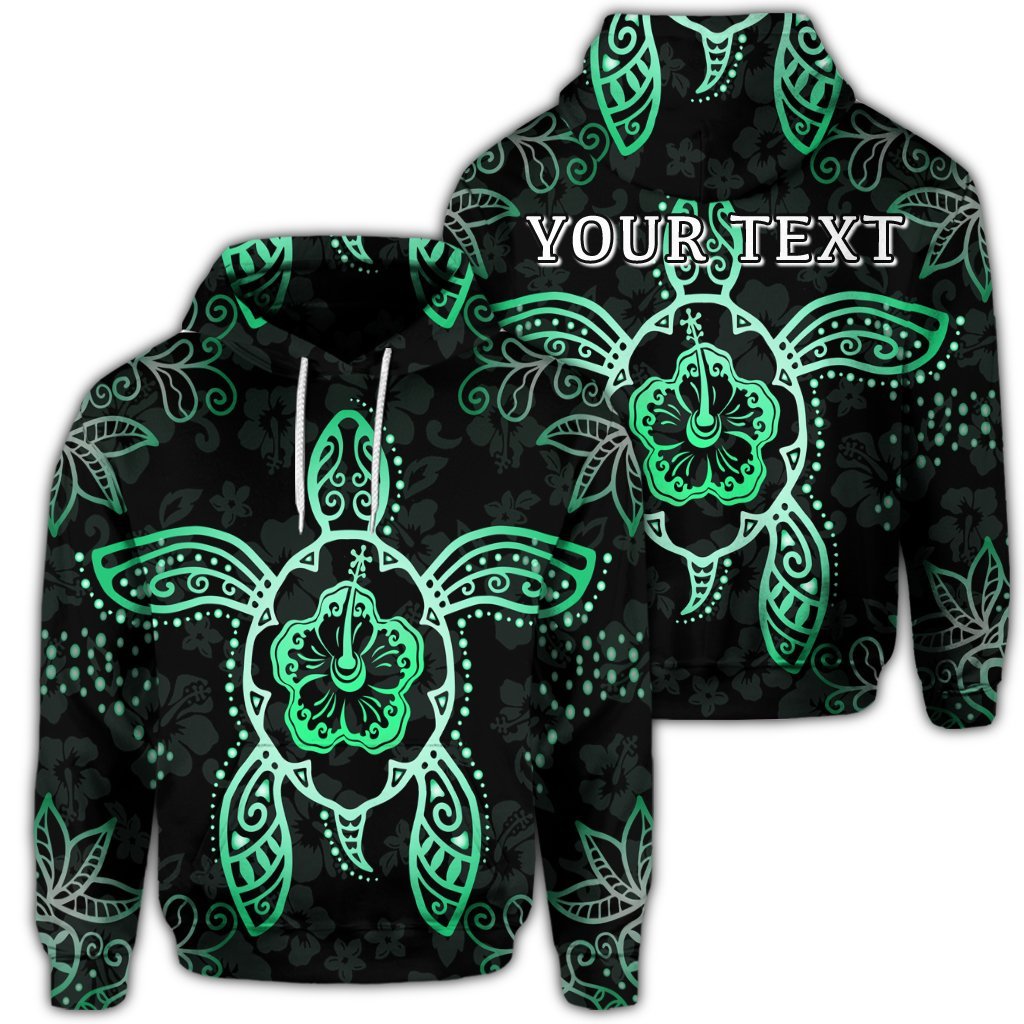 Custom Hawaiian Turtle and Hibiscus Polynesian Hoodie Green Unisex Art - Polynesian Pride