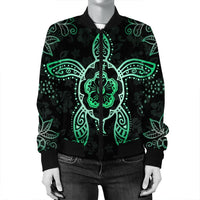 Hawaiian Turtle And Hibiscus Polynesian Bomber Jacket Green - AH - Polynesian Pride