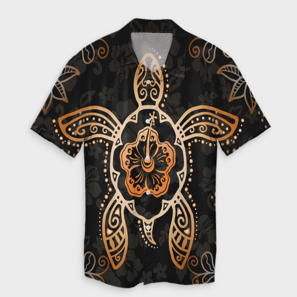 Hawaiian Turtle And Hibiscus Polynesian Hawaiian Shirt Orange - AH Unisex Black - Polynesian Pride