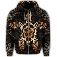 Hawaiian Turtle and Hibiscus Polynesian Zip Hoodie Orange - Polynesian Pride
