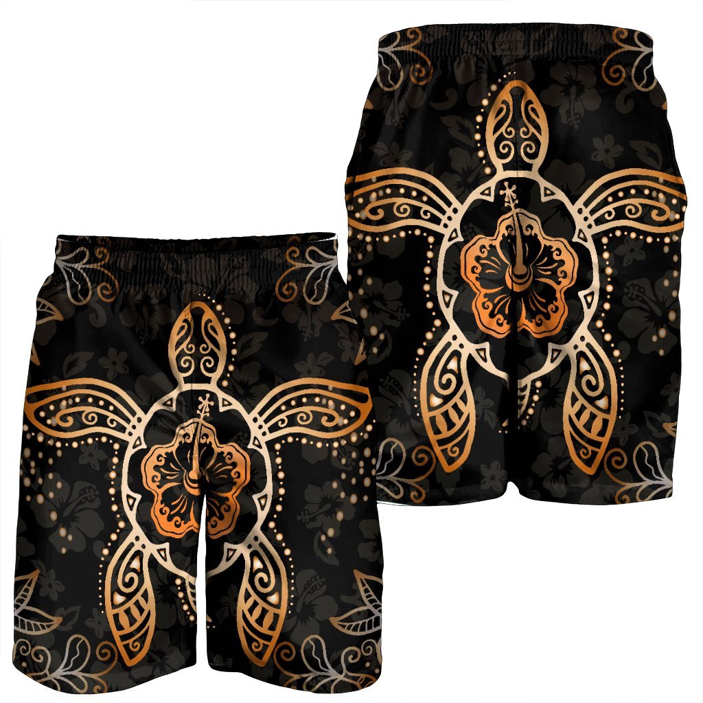 Hawaiian Turtle And Hibiscus Polynesian Men's Shorts Orange - AH - Polynesian Pride