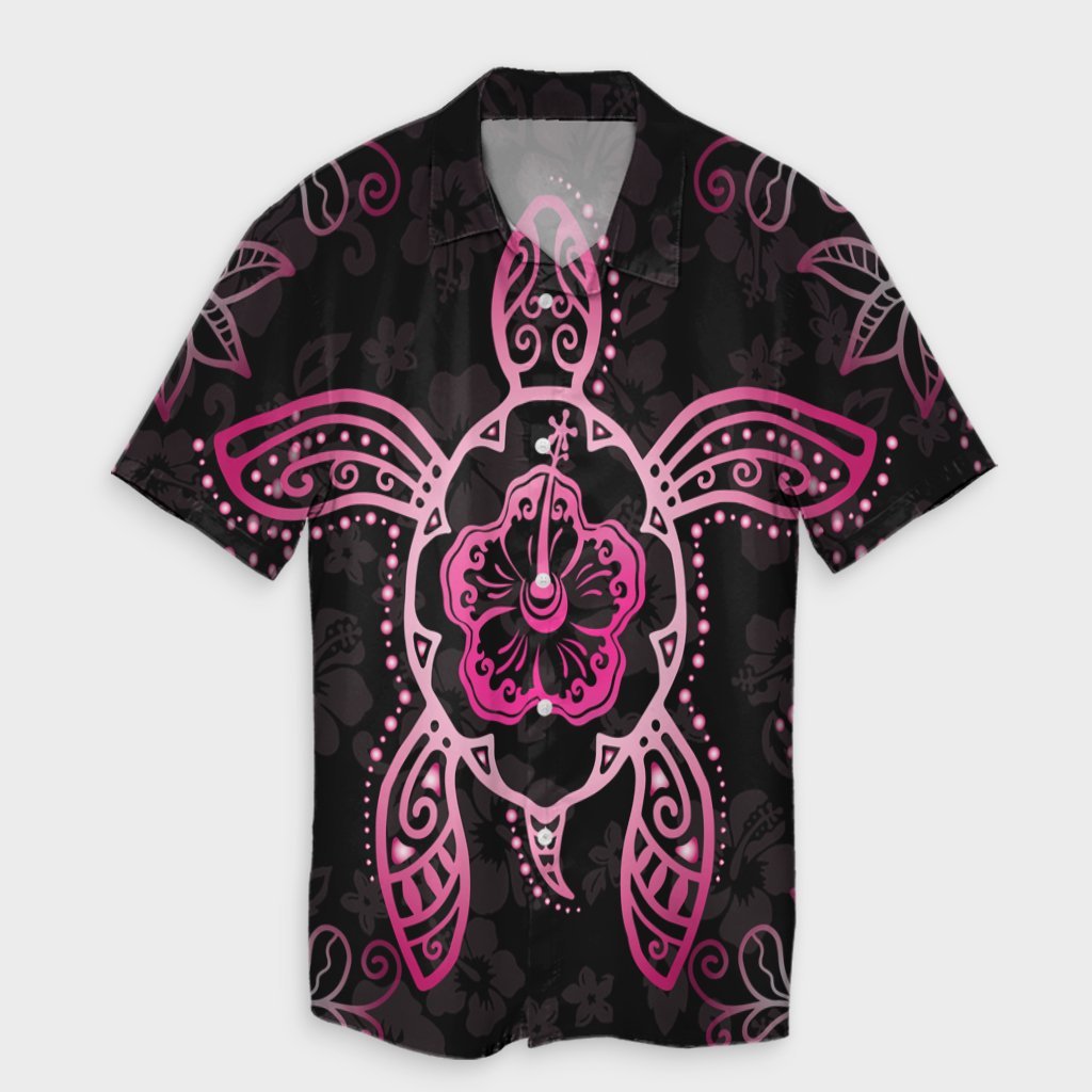 Hawaiian Turtle And Hibiscus Polynesian Hawaiian Shirt Pink - AH Unisex Black - Polynesian Pride