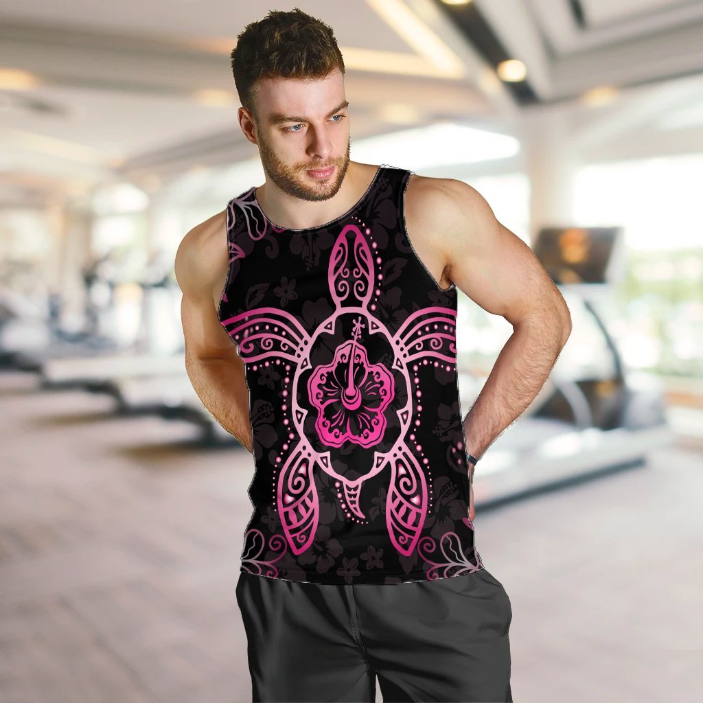 Hawaiian Turtle And Hibiscus Polynesian Tank Top Pink - AH - Polynesian Pride