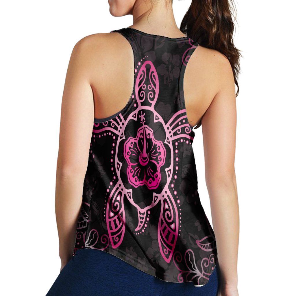 Hawaiian Turtle And Hibiscus Polynesian Racerback Tank Pink - AH - Polynesian Pride