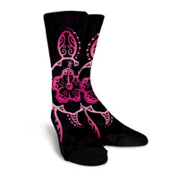 Hawaiian Turtle And Hibiscus Polynesian Crew Socks Pink - AH - Polynesian Pride