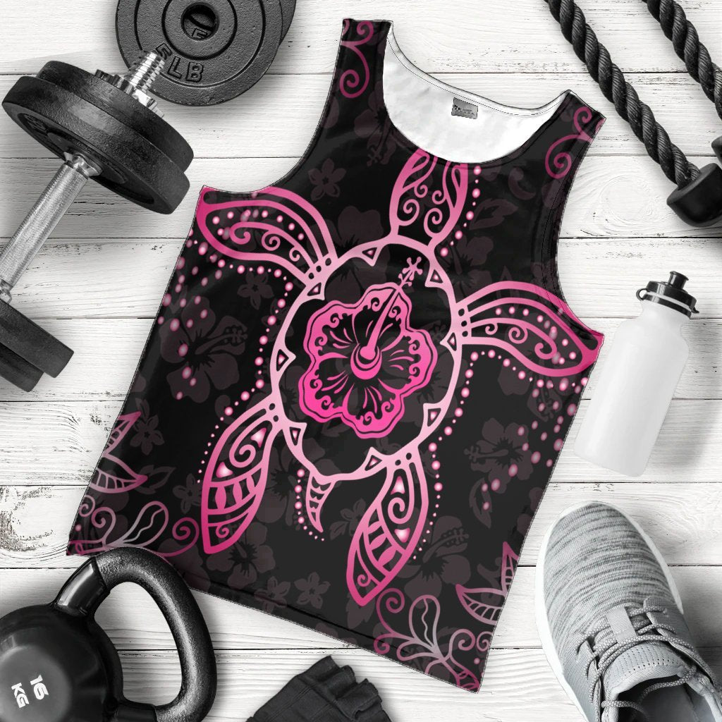 Hawaiian Turtle And Hibiscus Polynesian Tank Top Pink - AH - Polynesian Pride
