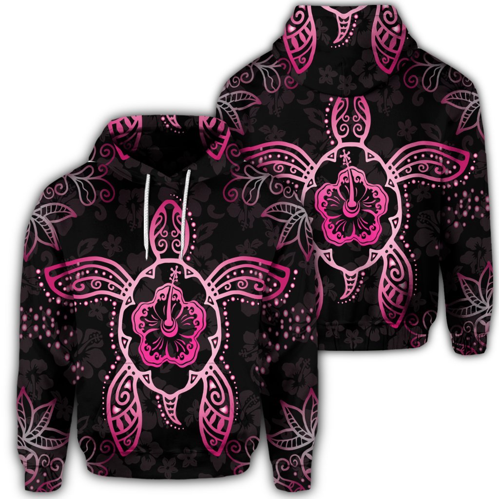 Hawaiian Turtle and Hibiscus Polynesian Hoodie Pink Unisex Art - Polynesian Pride