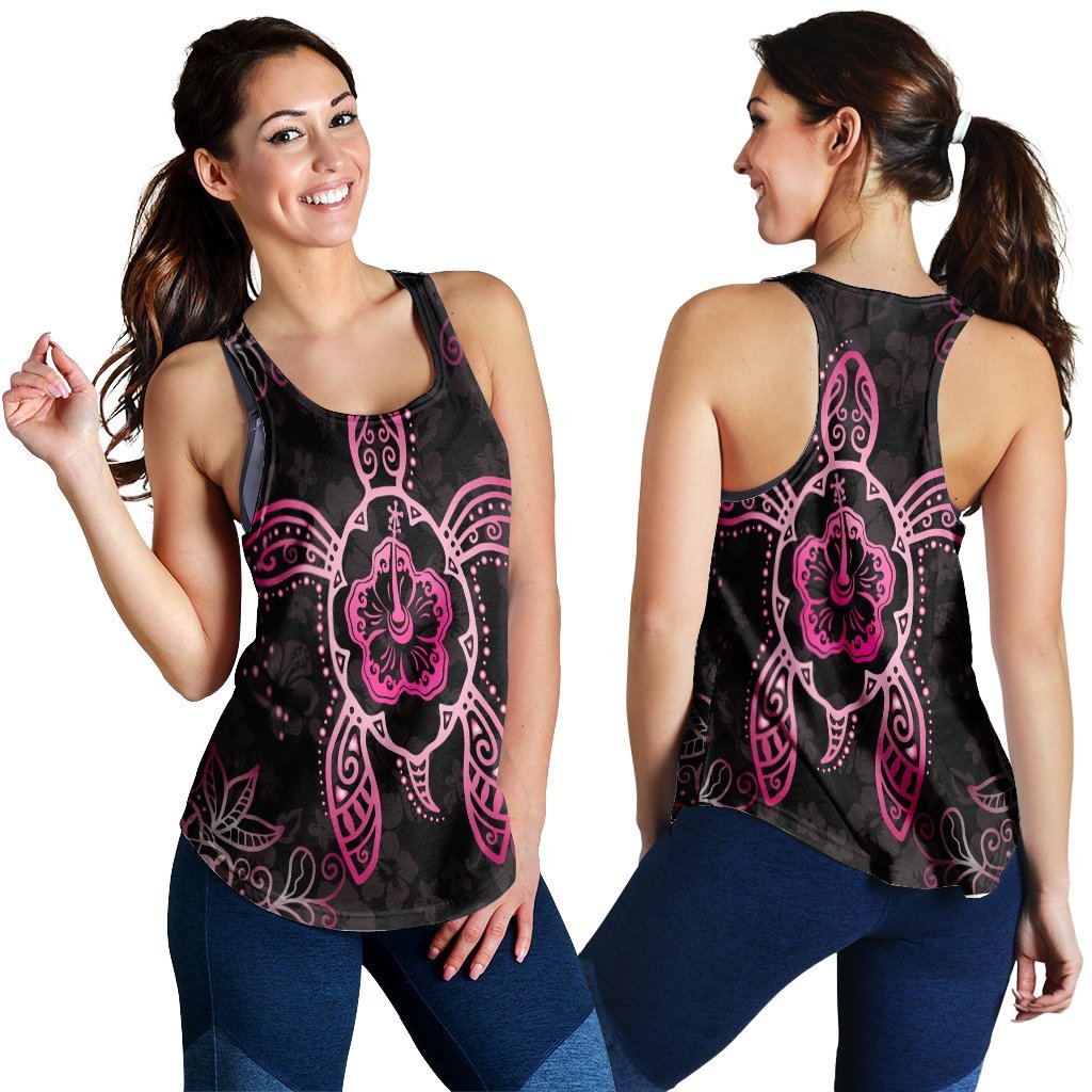 Hawaiian Turtle And Hibiscus Polynesian Racerback Tank Pink - AH Black - Polynesian Pride