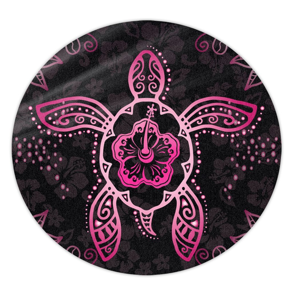 Hawaiian Turtle And Hibiscus Polynesian Round Carpet Pink - AH Round Carpet Luxurious Plush - Polynesian Pride