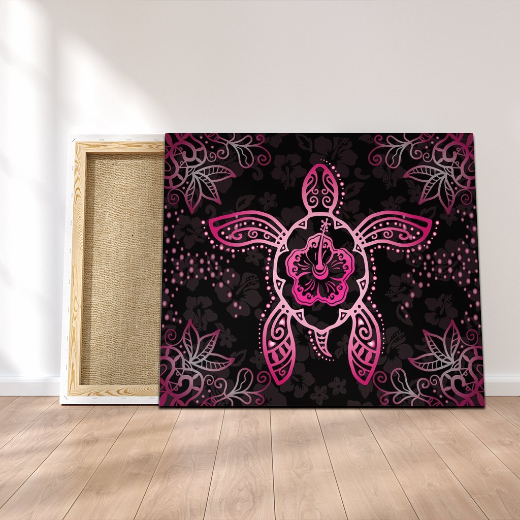 Hawaiian Turtle And Hibiscus Polynesian Canvas Pink - AH Canvas Poly-cotton - Polynesian Pride