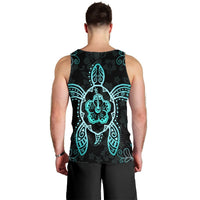 Hawaiian Turtle And Hibiscus Polynesian Tank Top Turquoise - AH - Polynesian Pride
