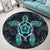 Hawaiian Turtle And Hibiscus Polynesian Round Carpet Turquoise - AH - Polynesian Pride