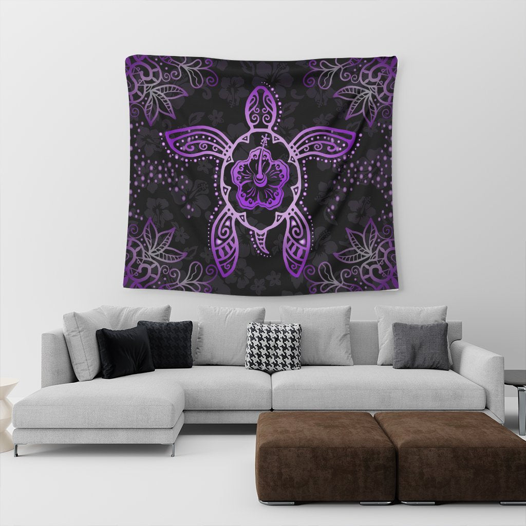 Hawaiian Turtle And Hibiscus Polynesian Tapestry Violet - AH - Polynesian Pride