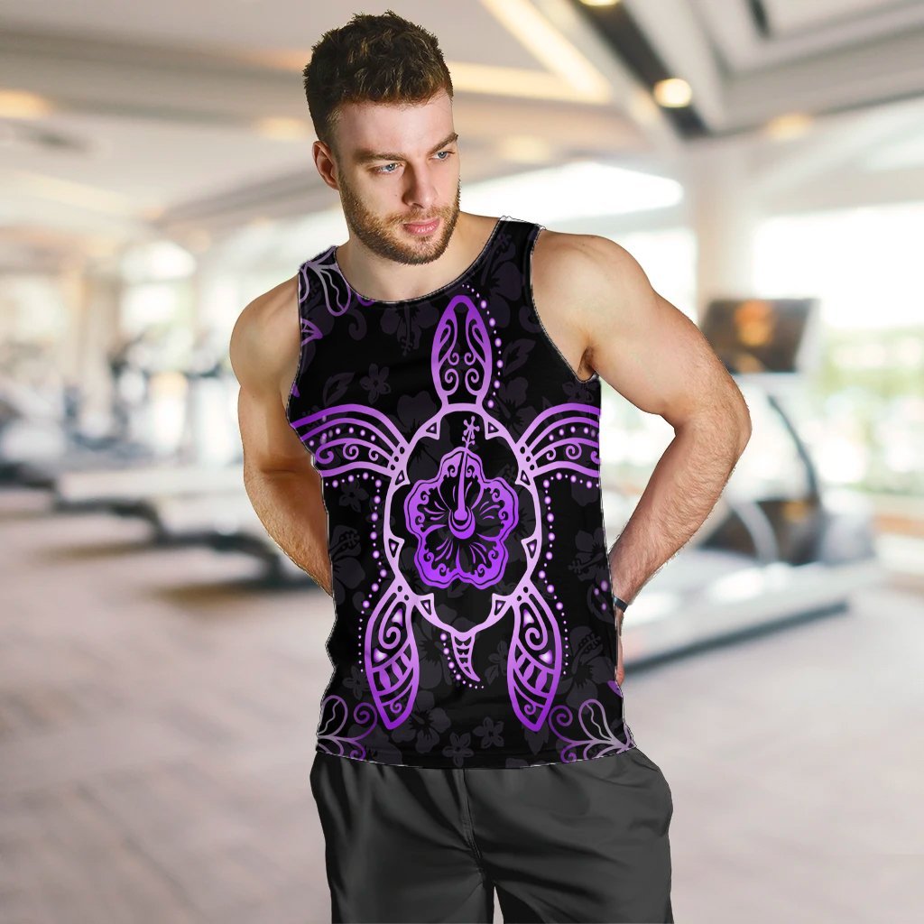 Hawaiian Turtle And Hibiscus Polynesian Tank Top Violet - AH - Polynesian Pride