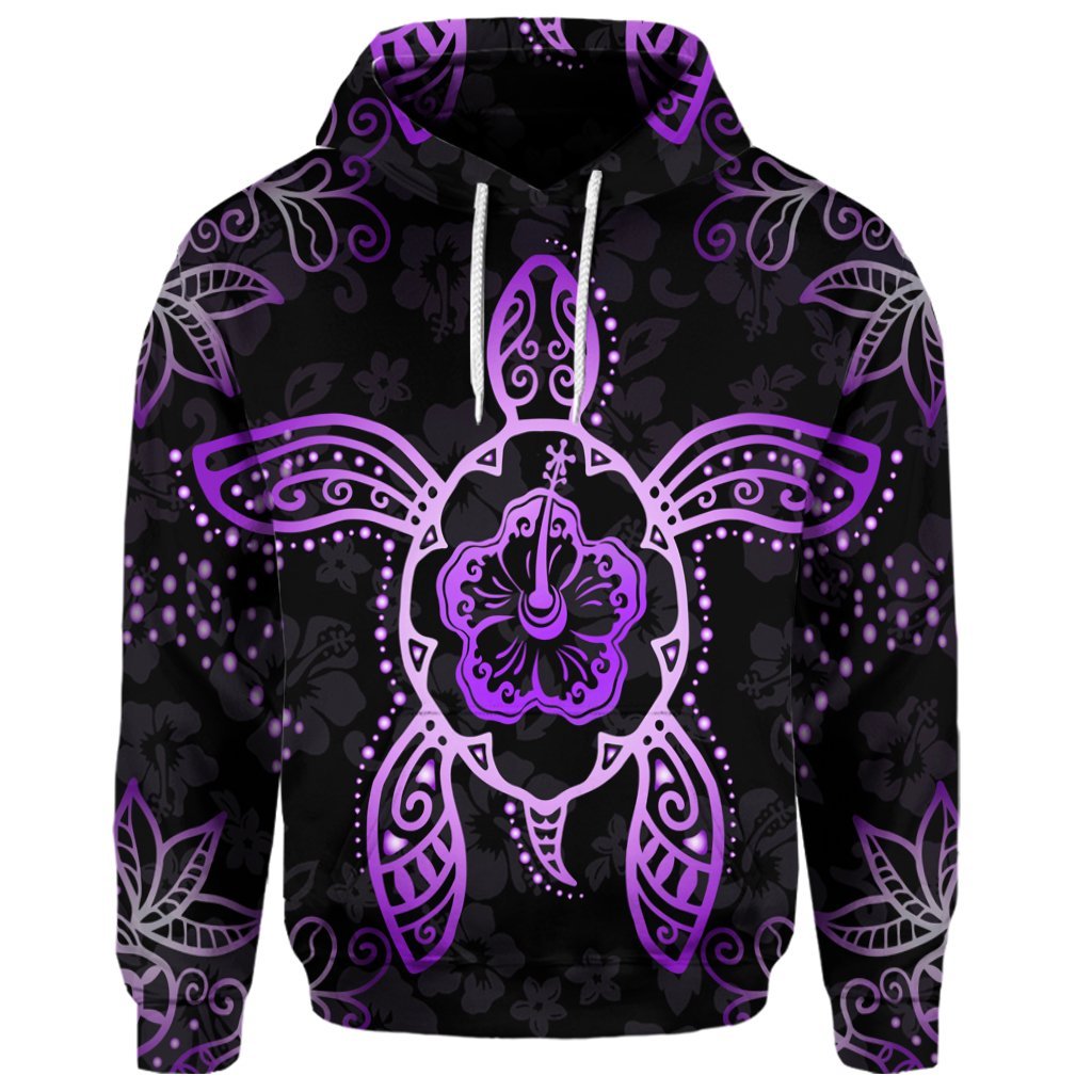 Custom Hawaiian Turtle and Hibiscus Polynesian Hoodie Violet - Polynesian Pride