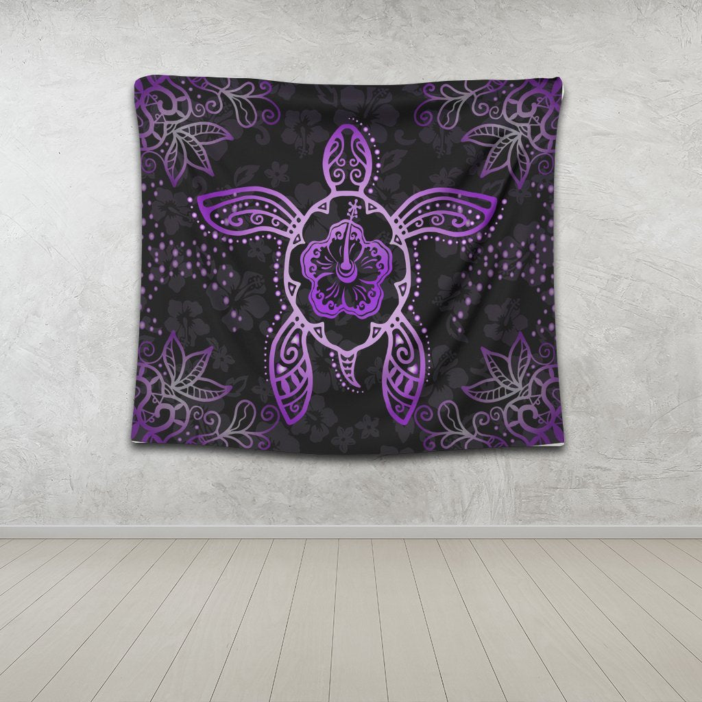 Hawaiian Turtle And Hibiscus Polynesian Tapestry Violet - AH - Polynesian Pride