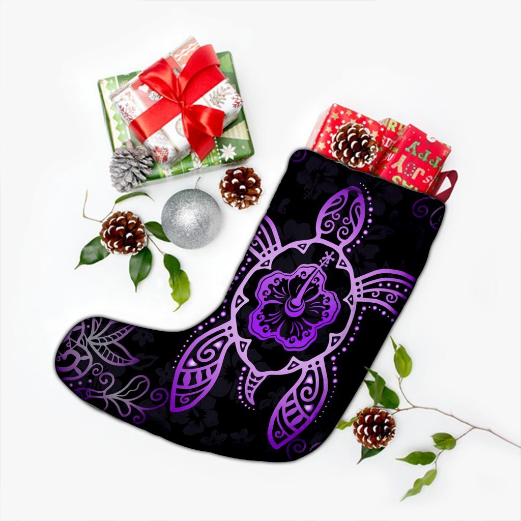 Hawaiian Turtle And Hibiscus Polynesian Christmas Stocking Violet - AH - Polynesian Pride