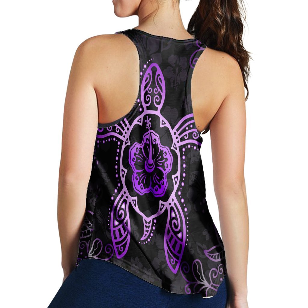 Hawaiian Turtle And Hibiscus Polynesian Racerback Tank Violet - AH - Polynesian Pride