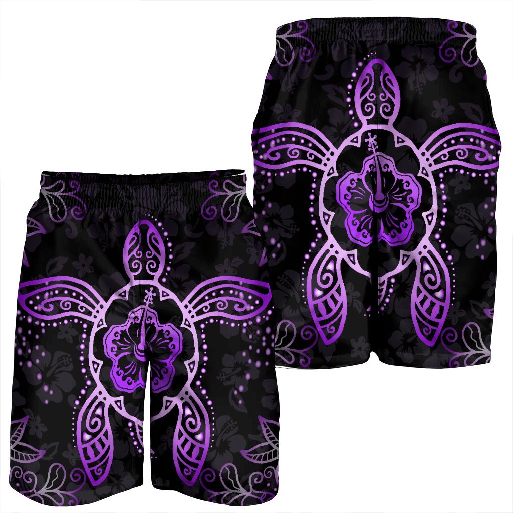 Hawaiian Turtle And Hibiscus Polynesian Men's Shorts Violet - AH - Polynesian Pride